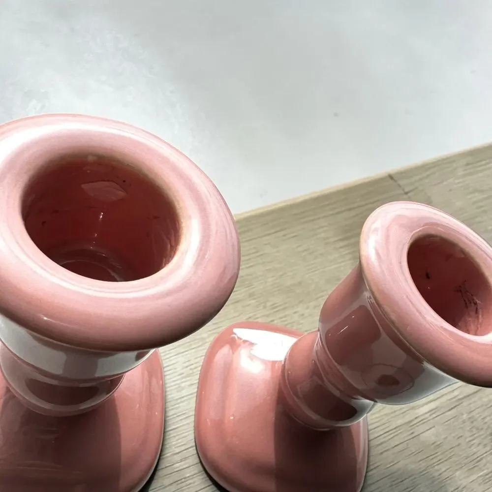 Vintage 1980s Dusty Rose Mauve Ceramic Taper Candlestick Holder Small 3.5”